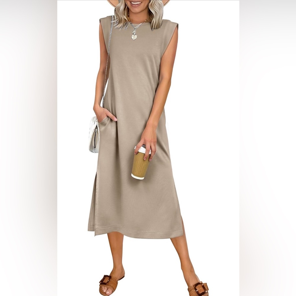 Elegant Tan Sleeveless midi Dress